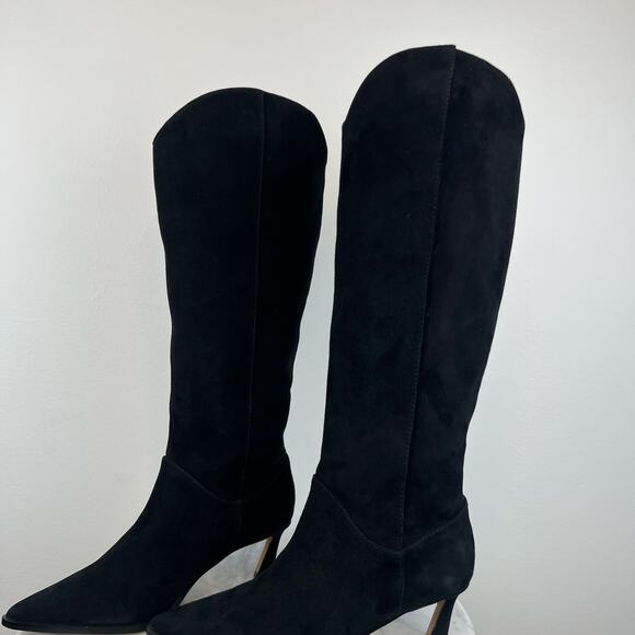 Steve Madden Leyna Black Suede Western Inspired Kitten Heel Tall Boots (Sz 6) - Picture 11 of 14